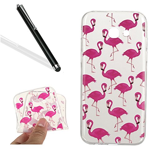 Galaxy J7 2017 Tpu Case,Galaxy J7 2017 Clear Case,Leeook Thin Transparent Slim Fit Soft Gel Flexible Scratch-Resistant Pretty Pink Bird Pattern Crystal Clear Silicone Tpu Rubber Bumper Case Cover for Samsung Galaxy J7 2017+ 1x Black Stylus