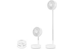 AICase Akku Tisch- und Standventilator Kabelloser mit Fernbedienung, leiser 4-stufiger tragbarer Ventilator, höhenverstellbar zusammenklappbar; Ø 19,7 cm 7200mAh wiederaufladbar, inkl. USB-C Ladekabel
