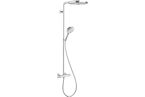 hansgrohe Raindance Select S - Colonne de douche avec mitigeur thermostatique, douche pluie 300 mm avec robinet, douchette, support, flexible de douche, barre et douche de tête ronde, Chromé, 27133000