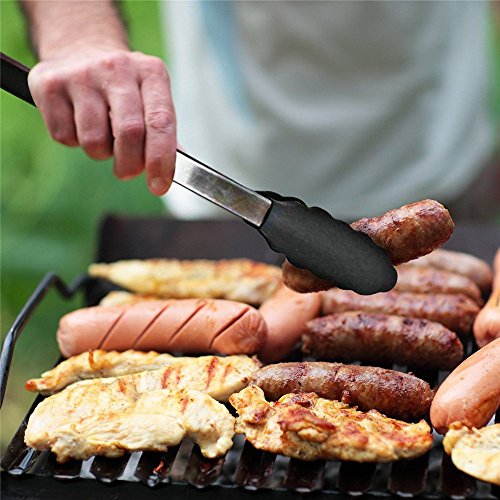 HelpCuisine 2er Profi Grillzange Grillbesteck Bratzange Salatzange Küchenzange aus hochwertigem Edelstahl und Lebensmittelqualität silikon antihaft, antirutsch Effekt und hitzebeständig mit intelligenten sicherungsclip, Allzweckzange (2er Set 22cm/27cm) - 3