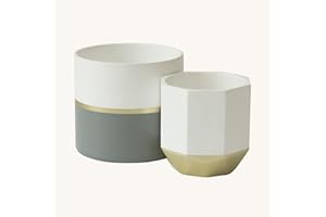 La Jolíe Muse Pots de Fleurs en Céramique Pots de Plantes Intérieur & Extérieur Maison Décor Bureau Jardinière Salon Pack de 2 Forme Élégant Pot Rond & Pot Octogonal
