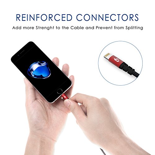 BigBlue 1 Meter Aramidfaser & doppelt Nylon umflochtenes Lightning zu USB Kabel, super schlanker Lightning Stecker, Apple MFI zertifiziert, Ladekabel / Datenkabel, Sync-Kabel für iPhone, iPad usw, in rot - 6