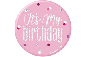 Unique Party - Insignia de Cumpleaños - 7,5 cm - Diseño de Rosa y Plateado Glitz (83527)