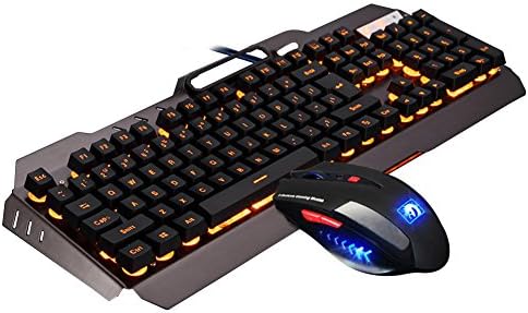 Mftek USB Crack Blue LED Backlit Luminous Illuminated Gaming Keyboard and Mouse Kit For Desktop Gamer with Mouse Pad (13 Inch x 9 Inch) black Gelb Backlit
