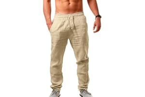 Gellmall Homme Pantalon Coton Lin Ete Pantalon Decontracte avec Poches Cordon Pantalon Ample de Plage Léger Respirant S-5XL