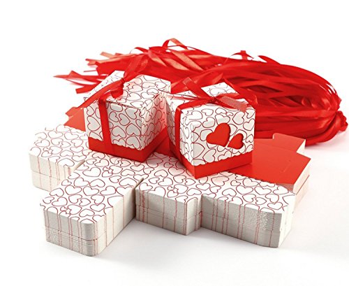 v-dragon 100 Hochzeit für Candy Kästchen Party Geschenk mit Bändern Rot - 2