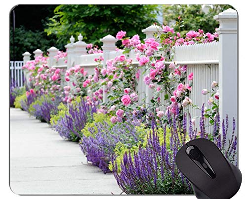 Preisvergleich Produktbild Naturkautschuk Mauspad mit Zaun Rosenbusch Lavendel-Genähte Kanten gedruckt