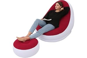 eBoutik - Inflatable Lounge Chair & Footstool Set – Soft Plush Indoor/Outdoor Seating – Fun & Cozy for Home, Gaming, Garden or Camping (Red)