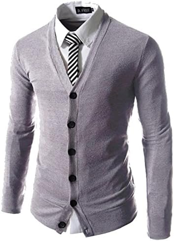 SBOYS Mens Knit Cardigan Slim Fit Knitwear V-Neck Kintted Cardigan Sweater Lightweight Cardigans (Light Grey,UK XS(Tag M))