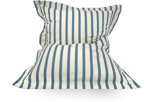 rucomfy Beanbags Indoor/Outdoor Striped Giant Squarbie Adult Beanbag. Pre Filled Floor Cushion, Armchair or Lounger. Water & UV Resistant (Giant, Seafoam Blue)