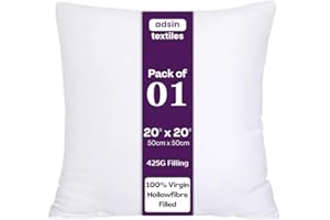 ADSIN Set of 1-50cm x 50cm Luxury Hollowfibre New White Hollowfiber Cushion Pad Inner Stuffer Pillow Polyester Insert Square Hypoallergenic (Pack of 1 | 20" x 20")