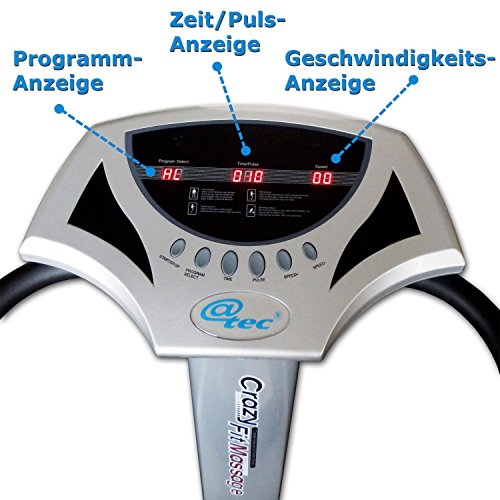 Vibrationsplatte, Vibration Trainings-Gerät für Bauch Beine Po „CRAZY-FIT-MASSAGE“ – effektiver Vibrationstrainer – 4 Programme – 2 Fitnessbänder – Steuerpult mit LED Anzeige - 6
