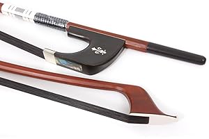 WUQIMUSC Arco tedesco per contrabbasso verticale, 3/4, suono potente, nero, crine di cavallo mongolo, legno brasiliano, ben bilanciato, rana ebano, intarsio