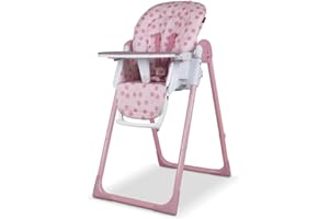 Cosatto Pip Adjustable Highchair, Birth to 15kg, Lightweight, Compact Foldable, Free Standing, Easy Clean, Padded Seat, Footrest, Tray Cup Holder (Cherry Pie)