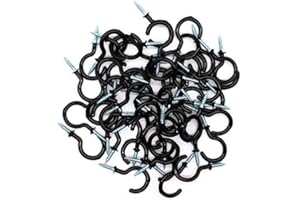 Sricam 100 Pack Cup Hooks, Vinyl Coated Screw-Plant Hooks, Great for Indoor, Christmas Light & Outdoor Use (1-1/4 inch, Black)