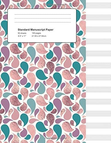 Standard Manuscript Paper: Rose and Teal Foil Teardrops Blank Sheet Music