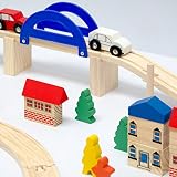 Holzeisenbahn für Kinder mit 130 Teilen | Spielzeugeisenbahn mit über 5 Meter Schienenlänge und Zubehör für eine ganze Stadt | Holzeisenbahn-Set für Mädchen und Jungen geeignet - 7