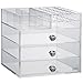 Beautify Make Up/ Jewellery Organiser - Large Clear Acrylic Storage Box , Cosmetic Stand with 3 Drawers, 21 Brush/Lip Gloss Holders & 6 Individual Top Sections