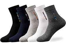 infino™ 5 Pairs Men's 100% Cotton Crew Socks: Mid-Calf, Dress Socks, Moisture Wicking, Suitable for All Seasons, Striped Patt