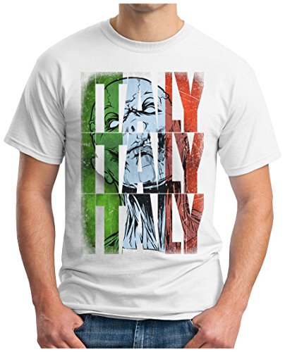OM3 – ITALY-SKULL – T-Shirt ITALIEN EM 2016 FRANKREICH FRANCE FUSSBALL FANSHIRT SOCCER SPORT TRIKOT EUROPAMEISTER, 3XL, weiss