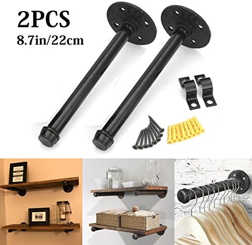 Frost Shop 2PCS 8.7'' Industrial Black Iron Pipe Shelf Brackets, Steampunk Decor Floating Shelves Hardware, Retro Wall Mounted shelving brackets, with screws. (2PCS 11")
