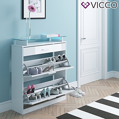 Schuhschrank Kipper LED Beleuchtung hochglanz Schuhkipper Schuhkommode weiß - 8