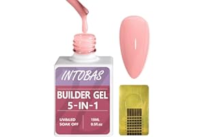 INTOBAS Builder Gel 5 en 1-15ml, Kit Gel de Construction Ongle Rose Nude, Gel Pose Americaine, Vernis à Ongle, Gummy Base Gel Avec 100Pcs Chablon Ongle pour Extensions Réparation de Manucure