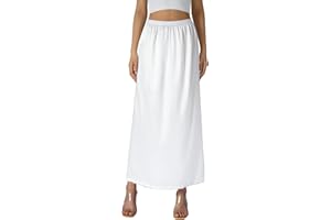 Miolasay Women Underskirt Elastic Waist Extender Retro Long Solid Lace Hem Smooth Loose Vintage Skirt