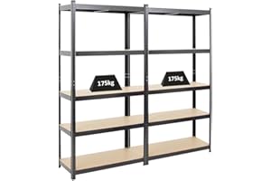 PROREGAL Mega Deal 2X étagère Robuste Ragnar | HxLxP 180x90x40cm | Charge du Compartiment 175kg | Noir | Étagère de Garage, étagère de Cave