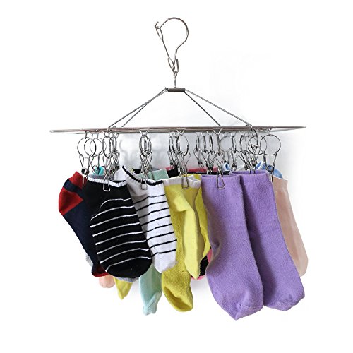 Wäsche Trockner Kleiderbügel mit 26 Clip und Winddichter Haken für Hängende Kleider Handtuch Windeln Unterwäsche Socken Handschuhe Hosen - 4