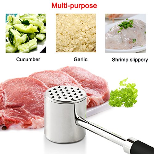 Küchenhelfer,Yonifor Fleischhammer mit Griffe , Fleischklopfer aus Edelstahl 18/10 (304) guter Fleischhämmer Steakhammer ,Schwarz - 2