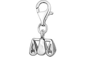 Quiges Charm Pendentif Breloque avec Fermoir Femme Plaqué Argent Signe du Zodiaque de La Balance 3D