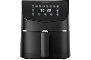 YOEVU - Freidora de Aire 5.5L | Sin Aceite y Saludable | 8 Funciones Programables | Pantalla Táctil LED | Rápida y Eficiente | Cesta Antiadherente | Fácil de Limpiar, Negra, 5.5 Litros, ABS