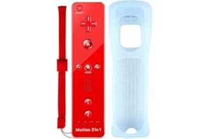 COOLEAD 2 en 1 Mando a distancia con sensor Motion Plus integrado con funda de silicona y correa de muñeca para Wii o Wii U - Blanco (producto de terceros) rojo
