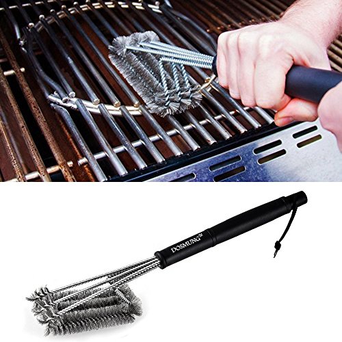 DOSMUNG Grillbürste-BBQ Grillbürste, Edelstahl Borsten, 3 Edelstahl Bürsten in 1 Reiniger Werkzeug, Geeignet für Weber, Charbroil, Gas, Infrarot und Holzkohlegrills - 5