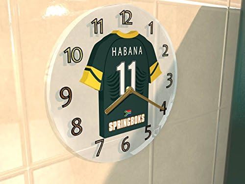 INTERNATIONAL RUGBY UNION JERSEY WALL CLOCK - ANY NAME, ANY NUMBER, ANY TEAM!! (SOUTH AFRICA RUGBY)