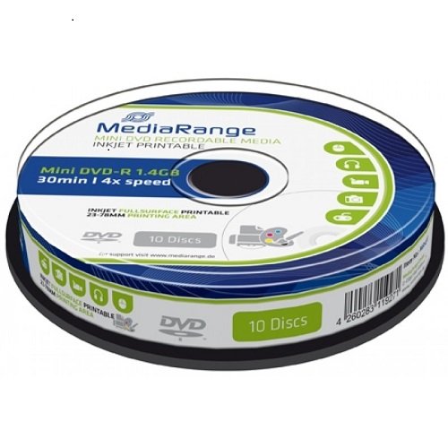 MediaRange MR430 mini Inkjet Full Printable DVD-R Rohlinge (1,4GB, 10-er Spindel)