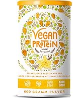 Vegan Protein | VANILLE | Pflanzliches Proteinpulver mit Reis-, Hanf-, Soja-, Erbsen-, Chia-, Sonnenblumen- und Kürbiskernprotein + Verdauungsenzymen | 600 Gramm Pulver