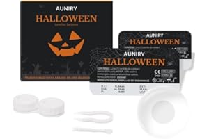 Lentilles Halloween Blanche : 1 Paire (2 Pcs) Annuelle & Sans Correction - Pince, Ventouse Et Étui Inclus - L'accessoire Indispensable Pour Votre Déguisement Zombie, Fantôme, Squelette, Clown - AUNIRY