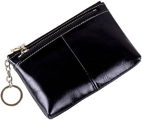 Myleas Unisex Black Triple Zipper Leather Mini Coin Purse Card Holder with Key Chain