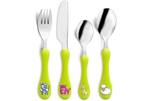 AMEFA - Tube 4 couverts pour enfants - Enfant - Acier inoxydable 18/0, Finition Brillante - Vert Anis