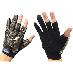 Par de guantes para pescar (3 dedos descubiertos, diseño de camuflaje)