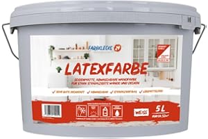 Farbklecks24 Latexfarbe 5L (versch. Größen) weiß, seidenmatte Latexfarbe, Badfarbe, Küchenfarbe