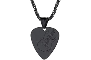 PROSTEEL Collier Homme Guitare/Médiator Chaîne 3mm Réglable avec Pendentif Personnalisable Bijou Musical en Acier/Plaqué Or/Noir Cadeau Anniversaire Noël Fête des Pères