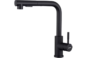 KINSE Rubinetto da cucina con doccetta estraibile, in acciaio inox, 2 tipi di getto, orientabile a 360°, nero