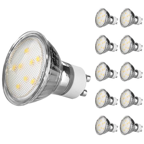 Ascher 10 Pack GU10 4W LED Light Bulbs [Non dimmable,Equivalent to 50W Halogen Bulbs, 420LM, Warm White, AC 220-240V, 120° Beam Angle]
