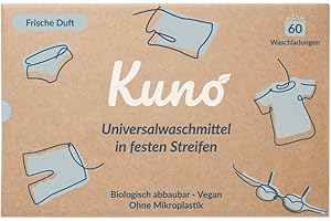 ‎KUNO Kuno Waschmittel Blätter Streifen - 60 Waschladungen - Nachhaltige Waschblätter - Reisewaschmittel - 100% Vegan und optimal für Reisen und Urlaub - Eco (Vollwaschmittel, 60 Stück (1er Pack))