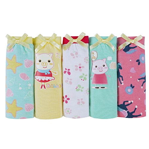 Lovely Girls' Pig & Star 5 Pack Colorful Cotton Briefs Panties 110cm