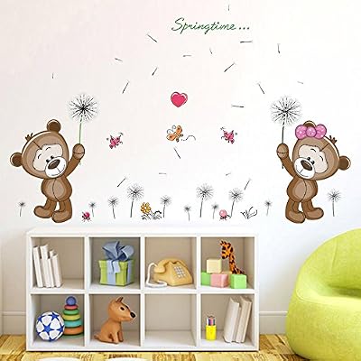ufengke® Dessin Animé Ours Pissenlit Stickers Muraux, La Chambre des Enfants Pépinière Autocollants Amovibles