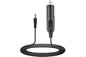 AEIPOU 12V 5A Car Cigarette Lighter Power Supply Adapter Male Plug 12V Extension Lead Cable to DC 5.5x2.1mm with LED for Car Rear View CCTV Monitors Motor Device Camera 1.5M/5FT Black